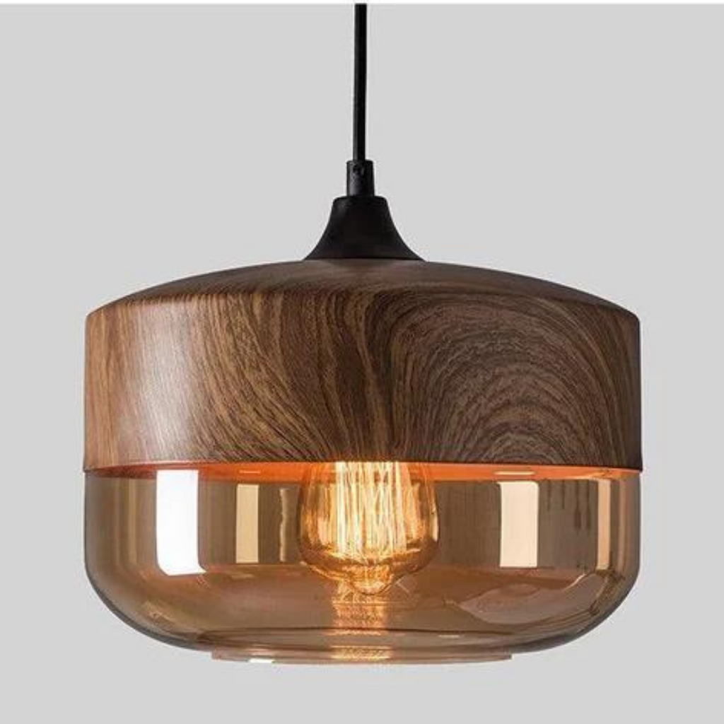 Lampada a sospensione scandinava – Vetro e effetto legno, senza tempo e suggestiva