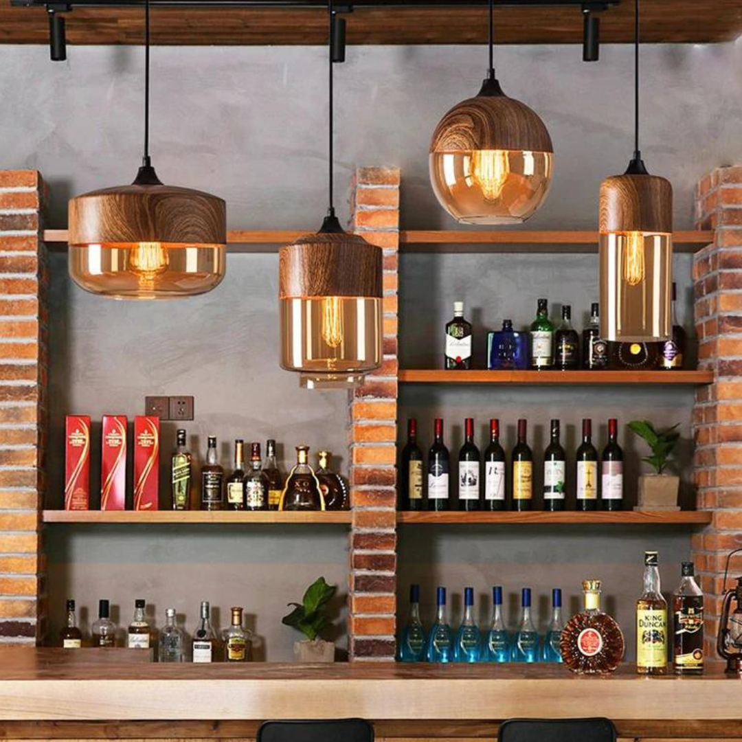 Lampada a sospensione scandinava – Vetro e effetto legno, senza tempo e suggestiva