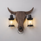 Lampada da Parete Austin Forma di Toro Vintage, 2 Teste Legno/Metallo, Camera da Letto