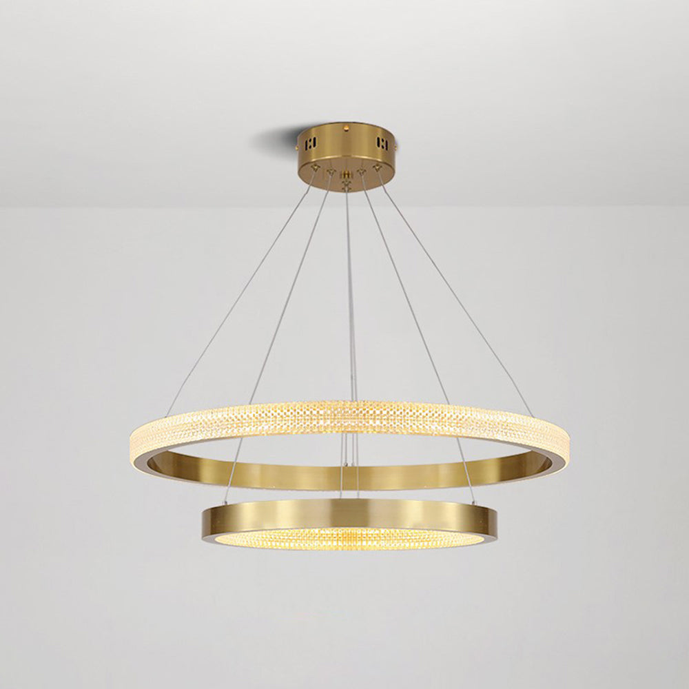 Lampadario a sospensione in metallo/acrilico LED Kristy Modern Ring, Nero/Oro