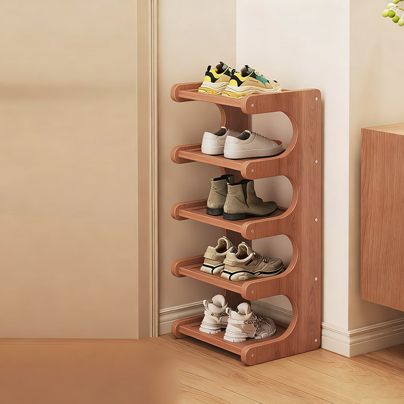 Scarpiera Moderna Minimalista Rettangolare in Fibra di Legno di Bamboo a Media Densità 2/3/4/5 Ripiani per Soggiorno