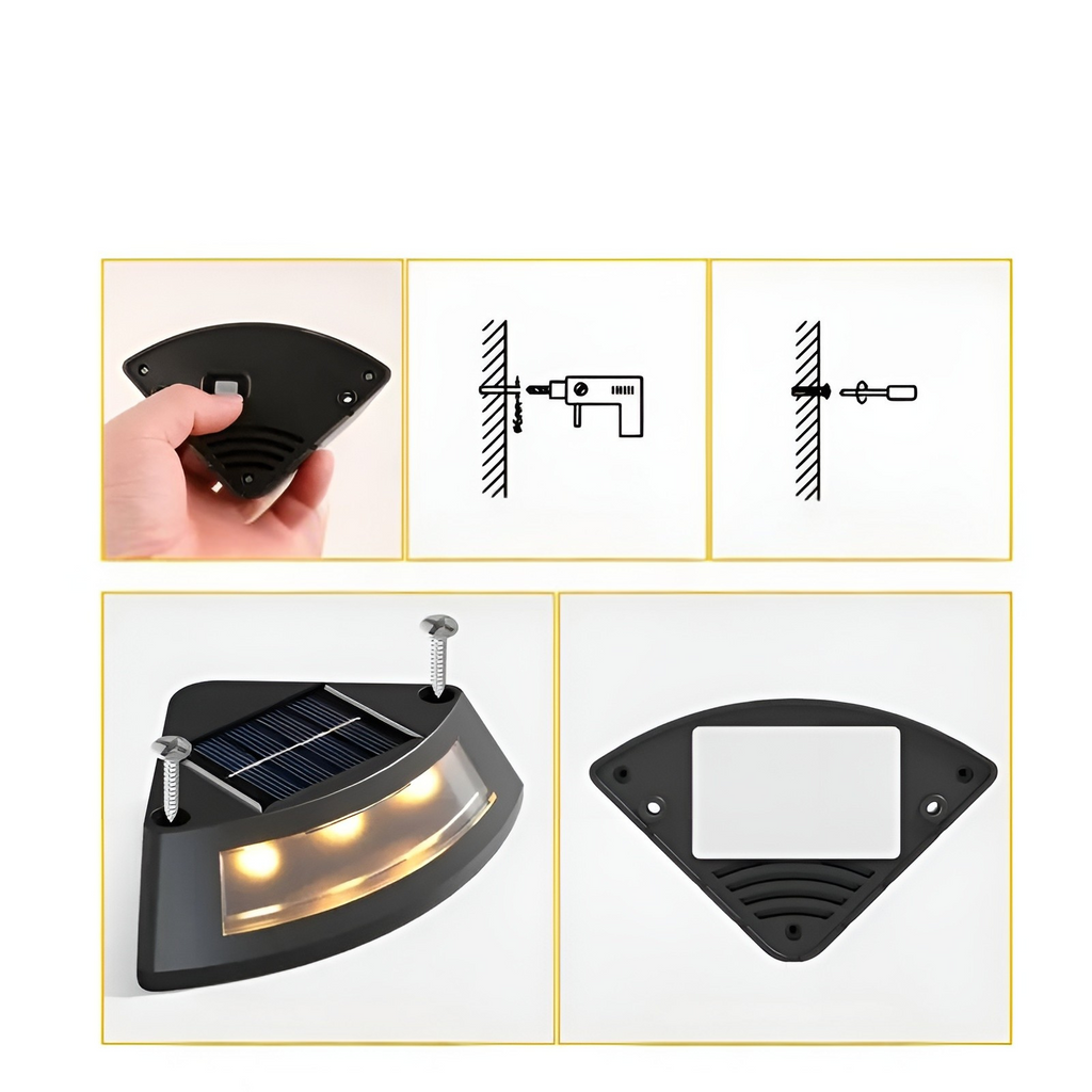 Lampade da scala solari in set da 4 – Resistenti alle intemperie | Perfette per giardini, sentieri e aree esterne