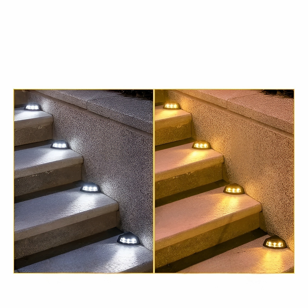 Lampade da scala solari in set da 4 – Resistenti alle intemperie | Perfette per giardini, sentieri e aree esterne
