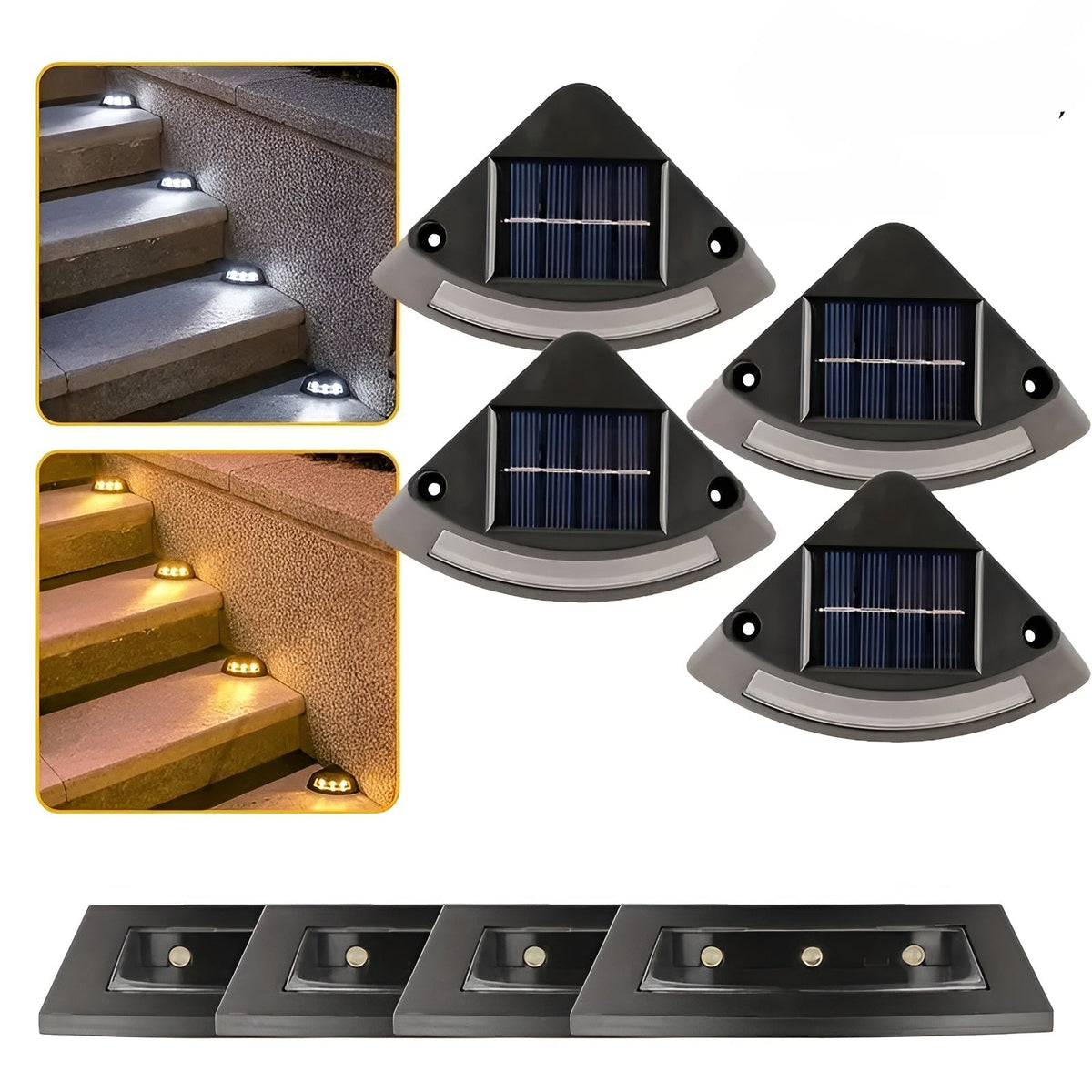Lampade da scala solari in set da 4 – Resistenti alle intemperie | Perfette per giardini, sentieri e aree esterne