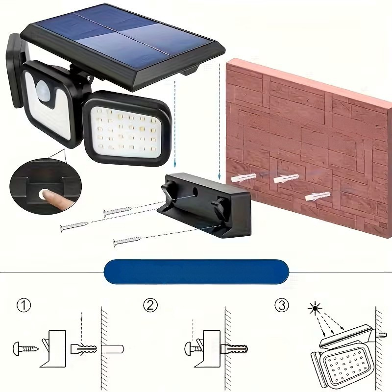 Lampada da parete solare con sensore di movimento – Illuminazione esterna brillante con 3 modalità di luce | Resistente alle intemperie IP44 per giardino, cortile e garage