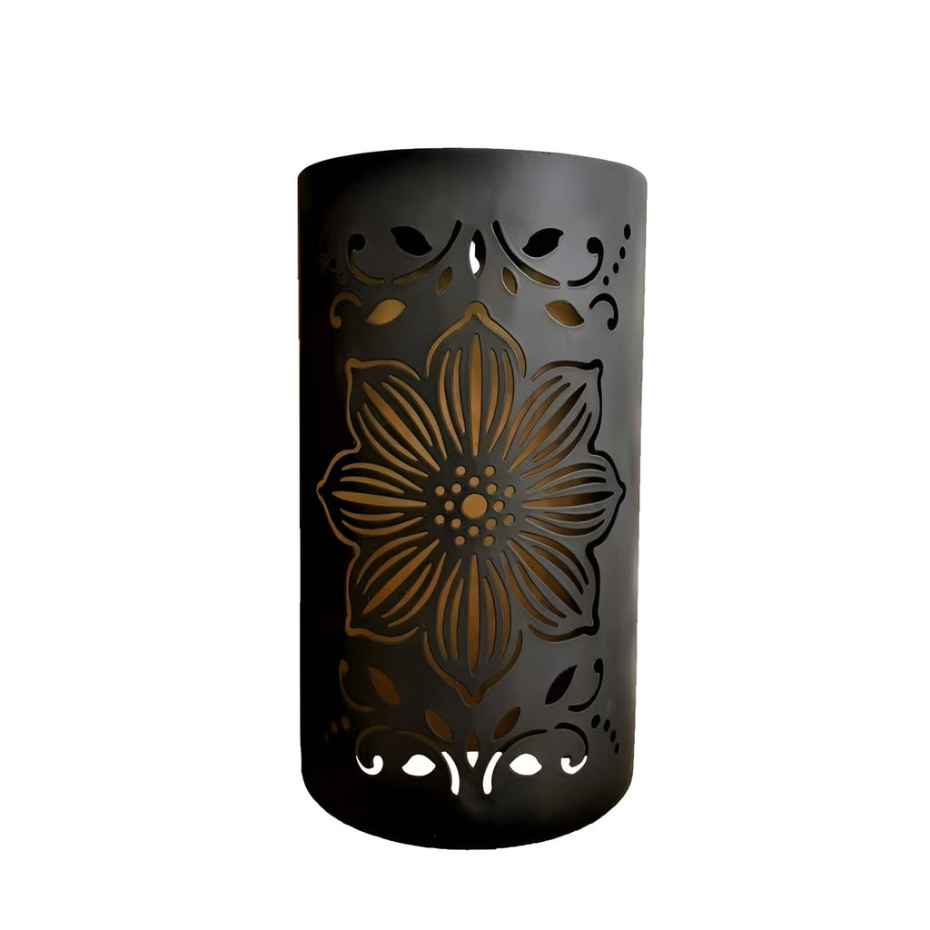 Lampada da parete solare con motivo floreale – Illuminazione decorativa per esterni in nero | Resistente alle intemperie per giardino e terrazza