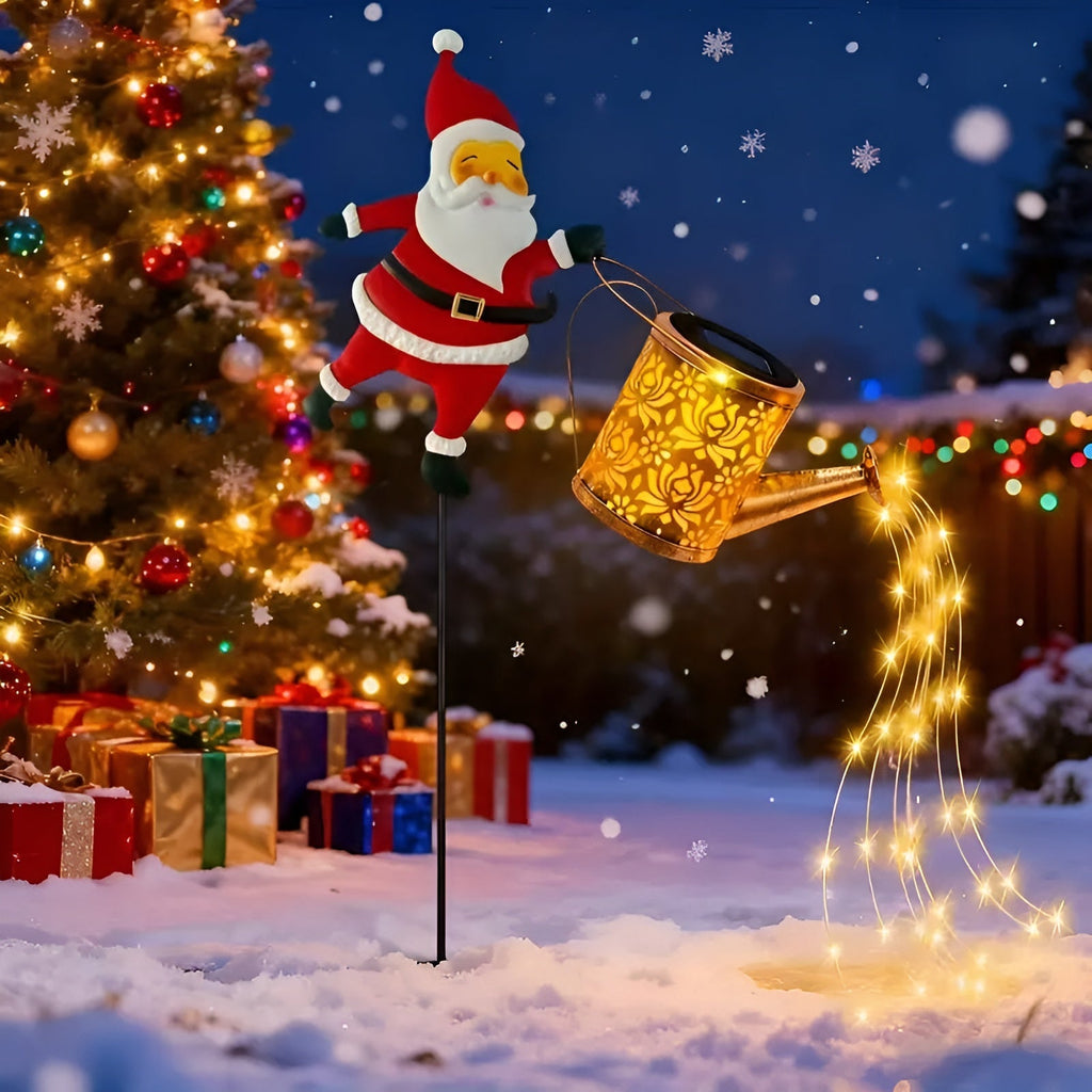 Illuminazione Natalizia Solare con Babbo Natale e Lanterne – Decorazione per Giardino e Terrazza | Bianco Caldo e Colorato, Senza Batteria