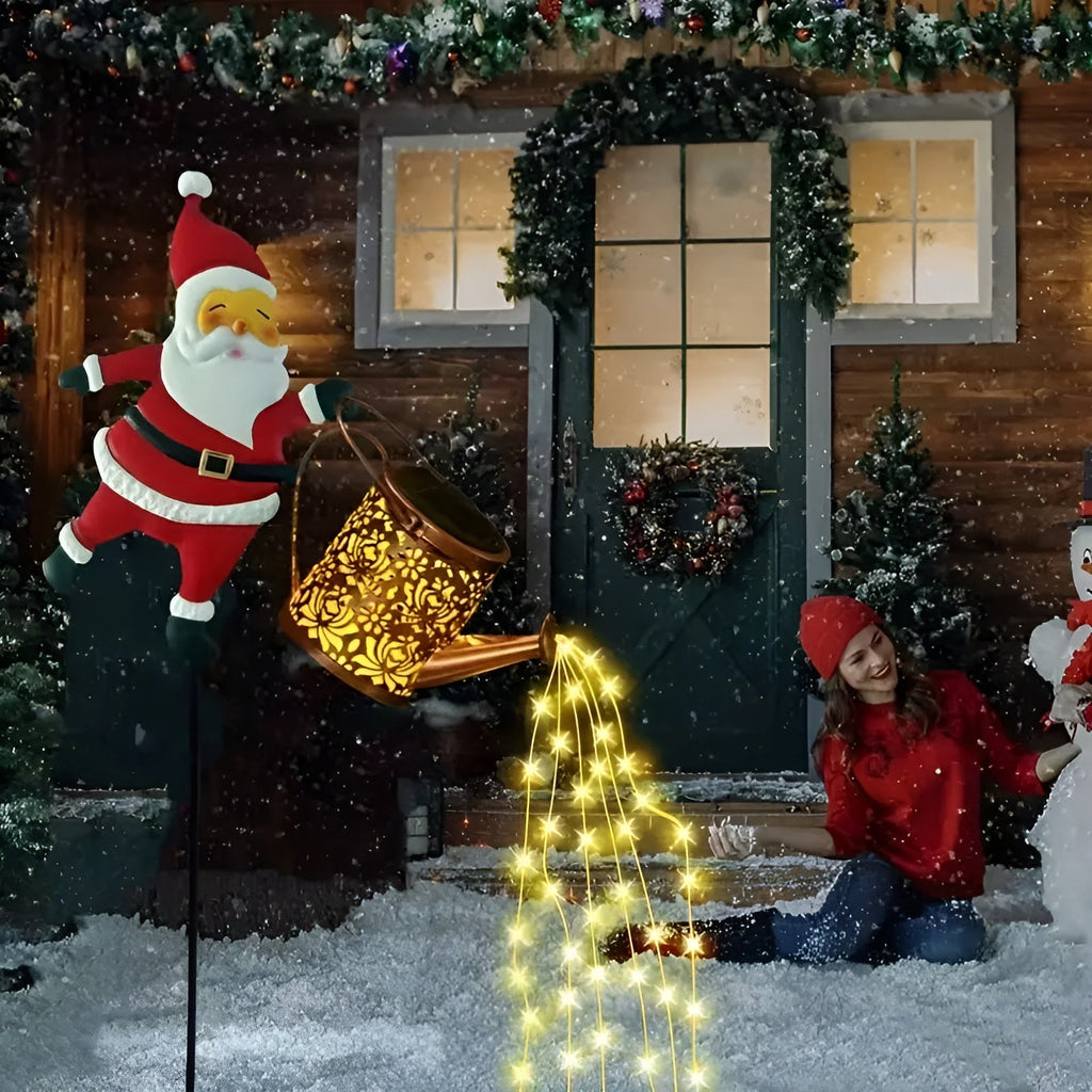 Illuminazione Natalizia Solare con Babbo Natale e Lanterne – Decorazione per Giardino e Terrazza | Bianco Caldo e Colorato, Senza Batteria