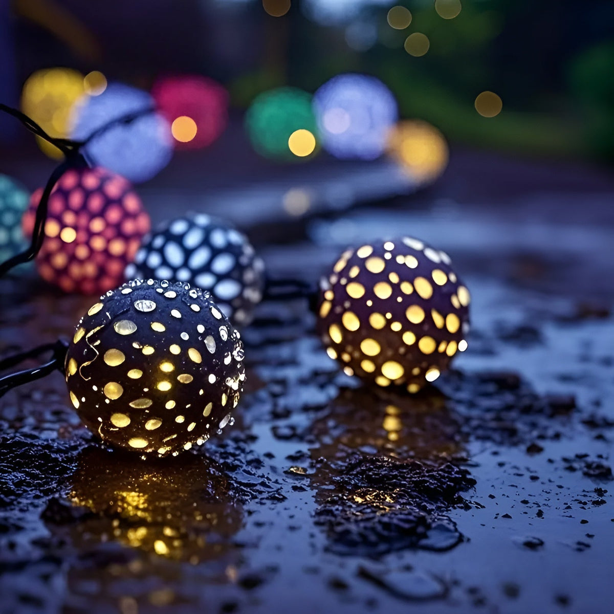 Lampade a sfera solari in stile marocchino – Colorata stringa di luci LED per giardino e balcone