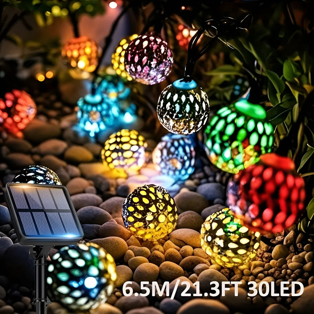 Lampade a sfera solari in stile marocchino – Colorata stringa di luci LED per giardino e balcone