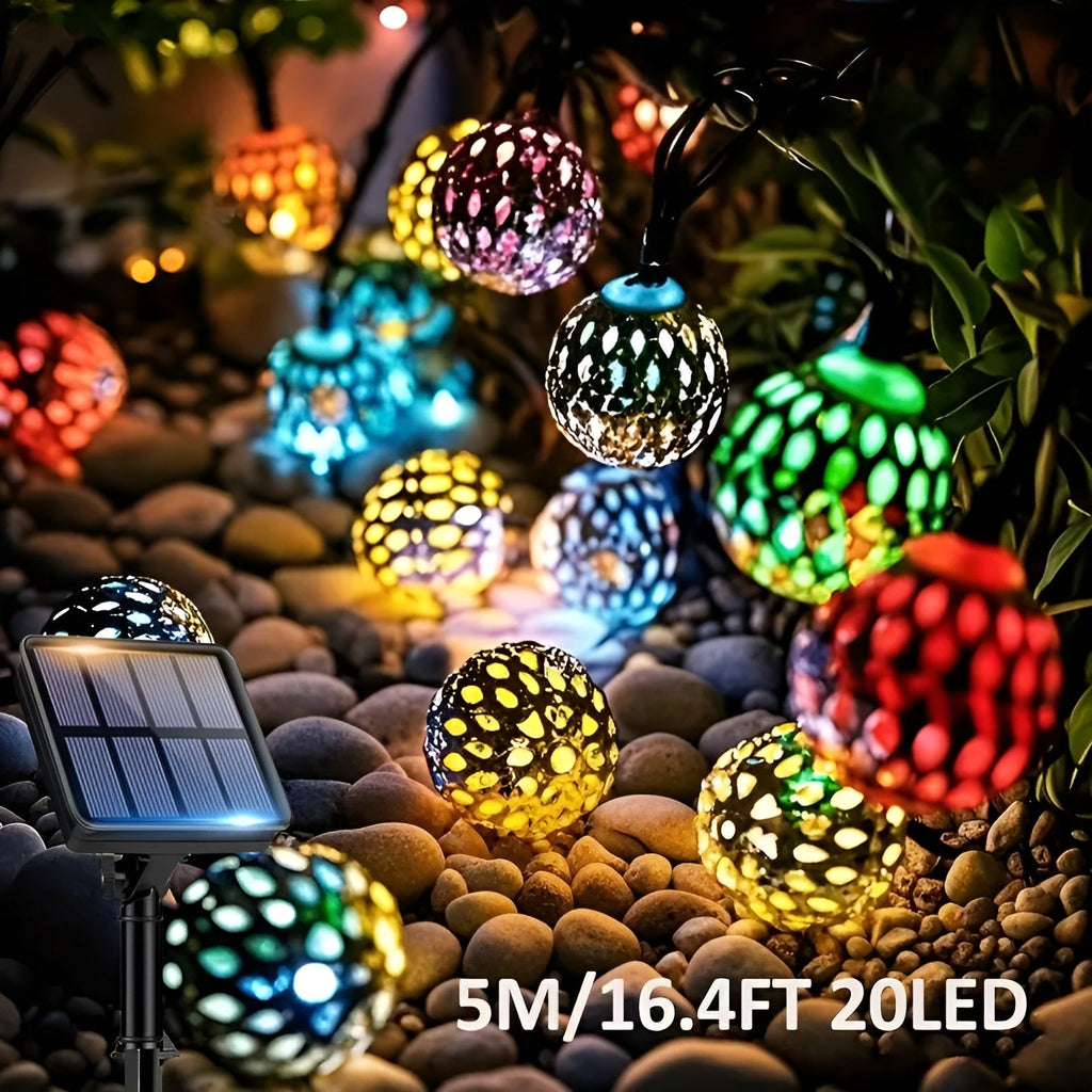 Lampade a sfera solari in stile marocchino – Colorata stringa di luci LED per giardino e balcone