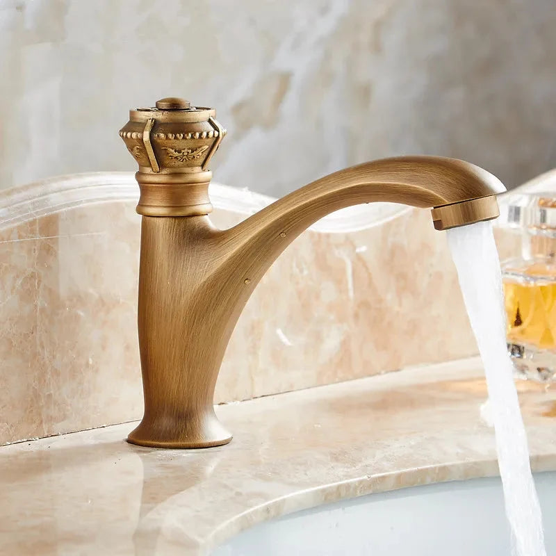 Rubinetto da Bagno in Ottone Massiccio con Leva Singola per Lavabo a 1 Foro