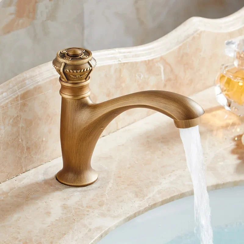 Rubinetto da Bagno in Ottone Massiccio con Leva Singola per Lavabo a 1 Foro
