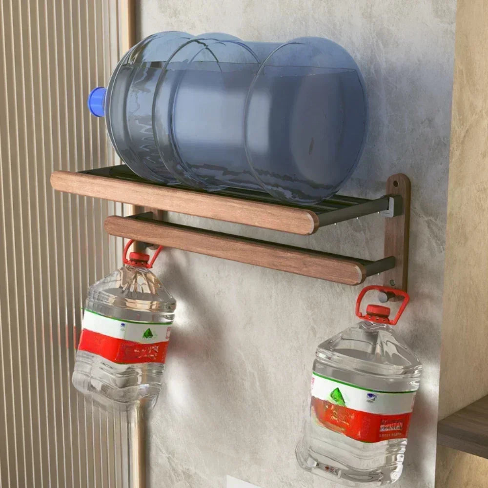 Portasciugamani in Legno Massello e Alluminio con Doppio Ripiano da Muro