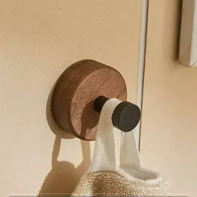 Portasciugamani in Legno Massello e Alluminio con Doppio Ripiano da Muro