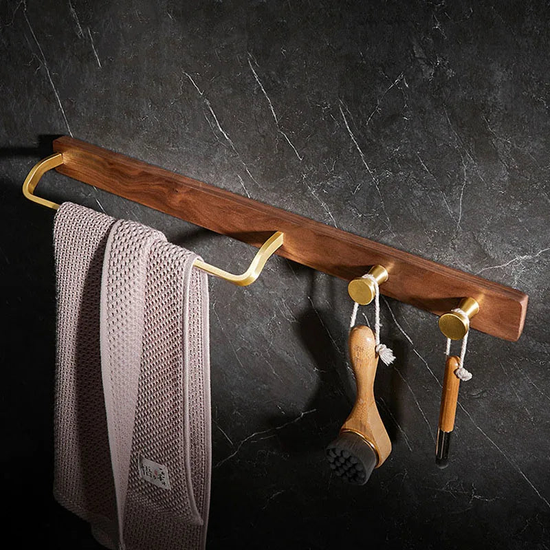 Barra Porta Asciugamani in Legno Massello Stile Nordico con Ganci