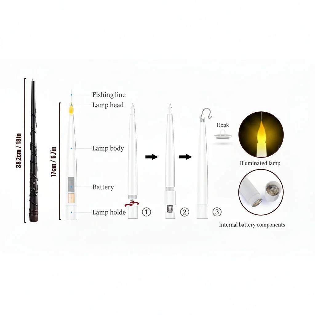 SPELLFLAME – Candele Galleggianti Senza Fiamma a Batteria con Telecomando a Bacchetta Magica