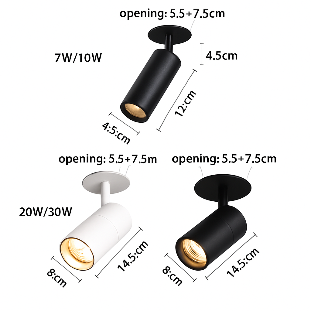 Spot plafoniera a LED tubo direzionale bianco o nero