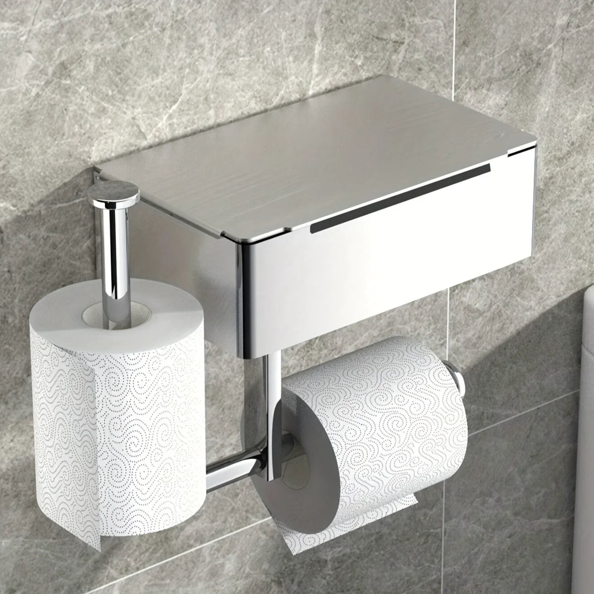 Porta Carta Igienica da Bagno in Acciaio Inossidabile con Mensola per Telefono