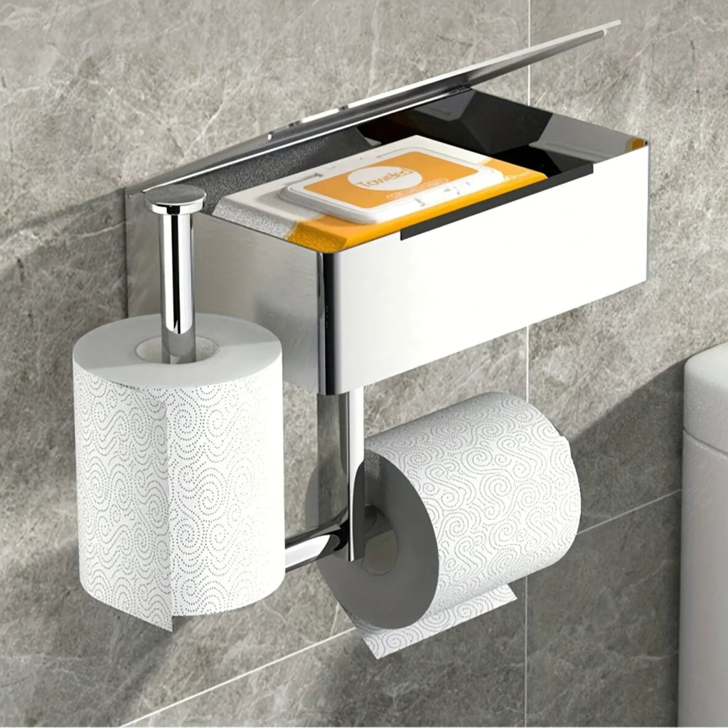 Porta Carta Igienica da Bagno in Acciaio Inossidabile con Mensola per Telefono