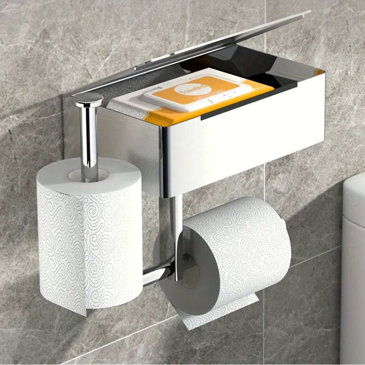 Porta Carta Igienica da Bagno in Acciaio Inossidabile con Mensola per Telefono