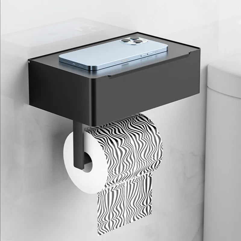Portarotolo in Acciaio Inossidabile per Bagno con Ripiano per Telefono
