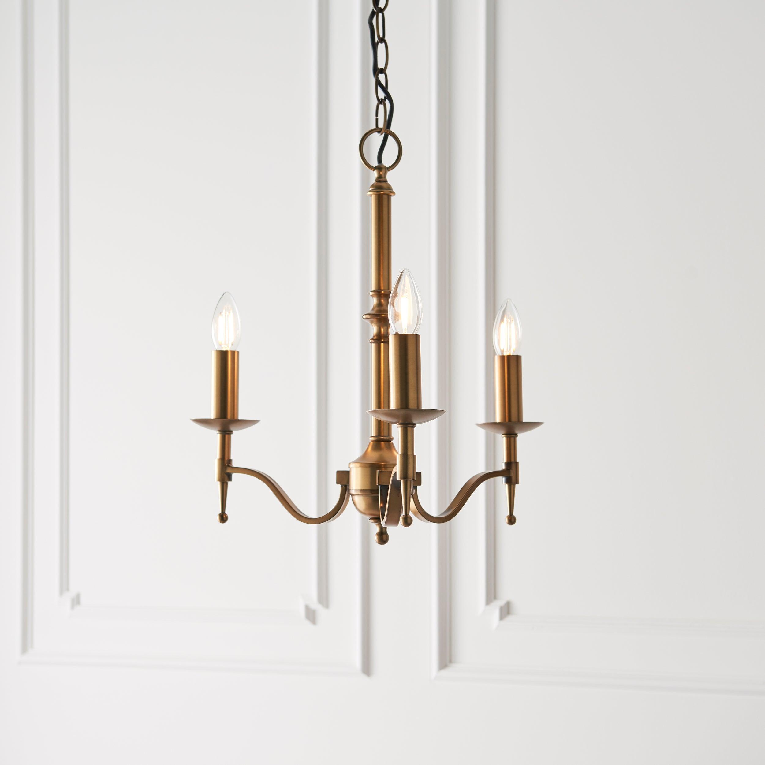 Lampadario Stanford 3 Luci Finitura Ottone Antico