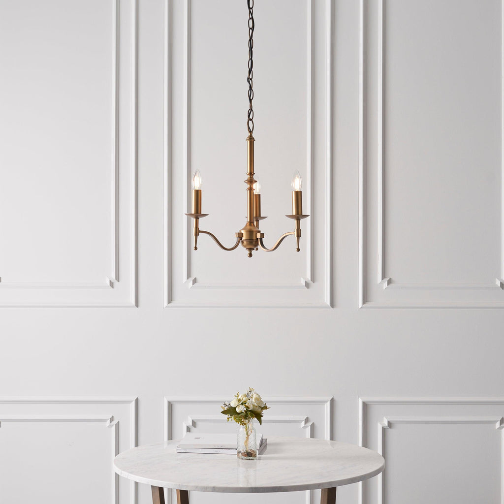 Lampadario Stanford 3 Luci Finitura Ottone Antico