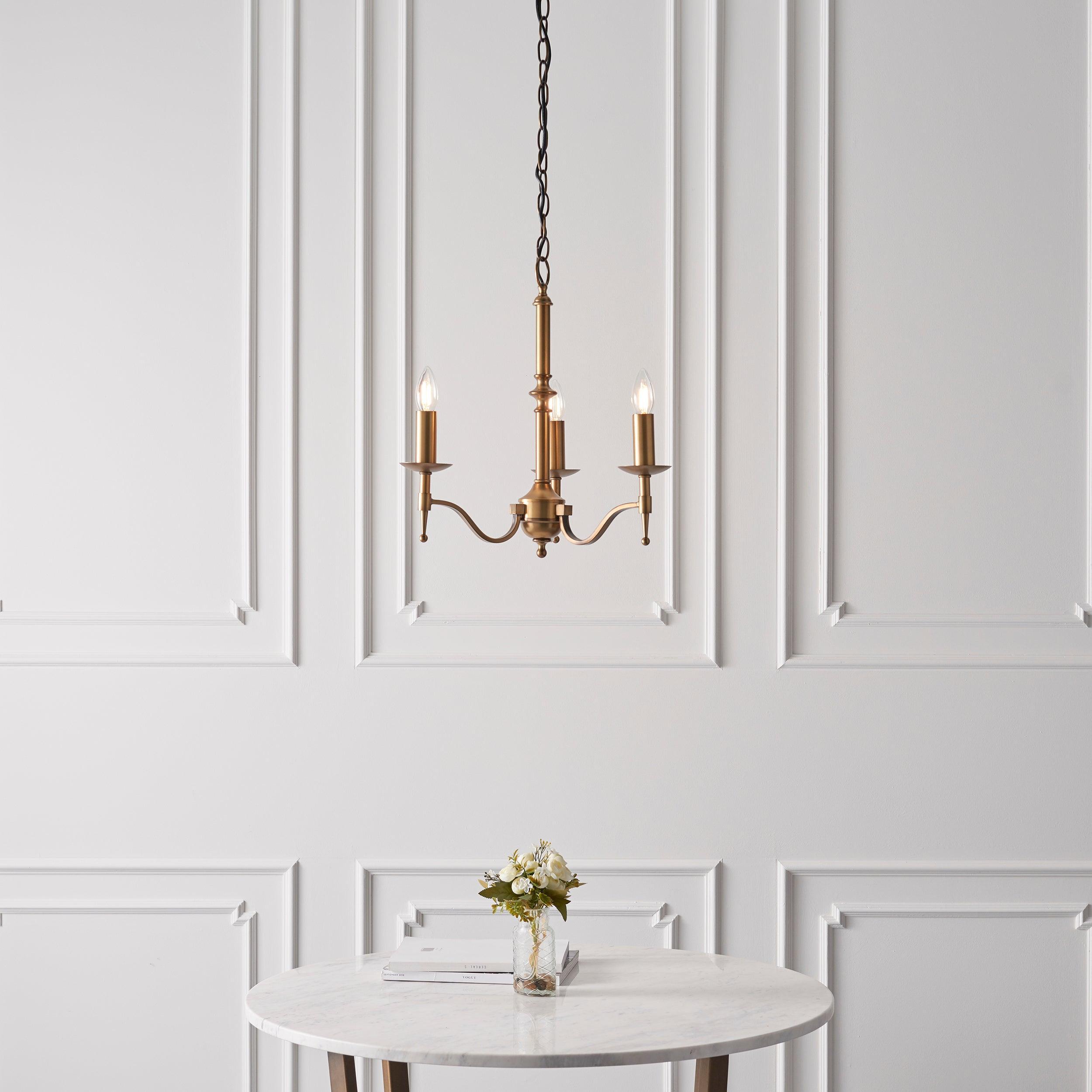 Lampadario Stanford 3 Luci Finitura Ottone Antico