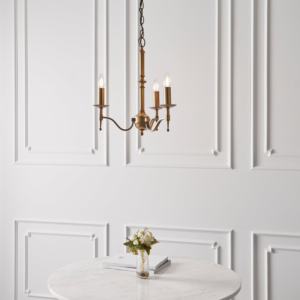 Lampadario Stanford 3 Luci Finitura Ottone Antico
