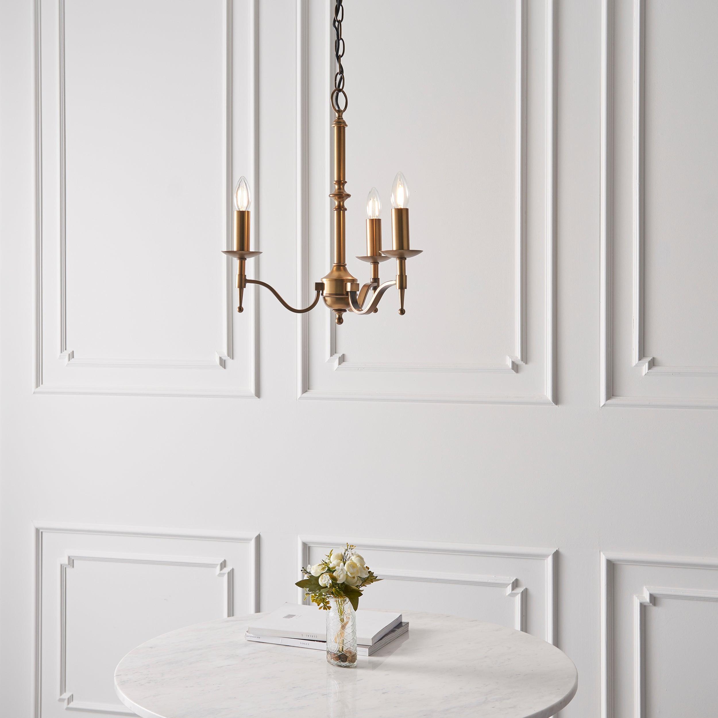 Lampadario Stanford 3 Luci Finitura Ottone Antico