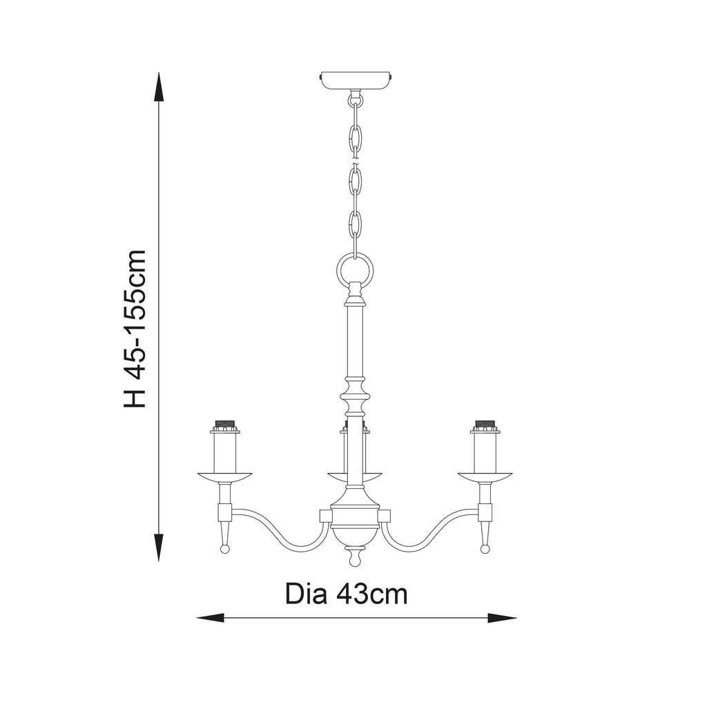 Lampadario Stanford 3 Luci Finitura Ottone Antico