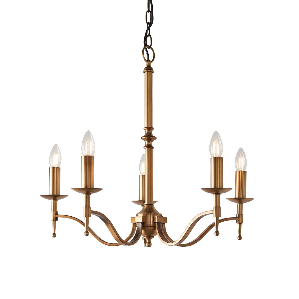 Lampadario Stanford 5 Luci Finitura Ottone Antico