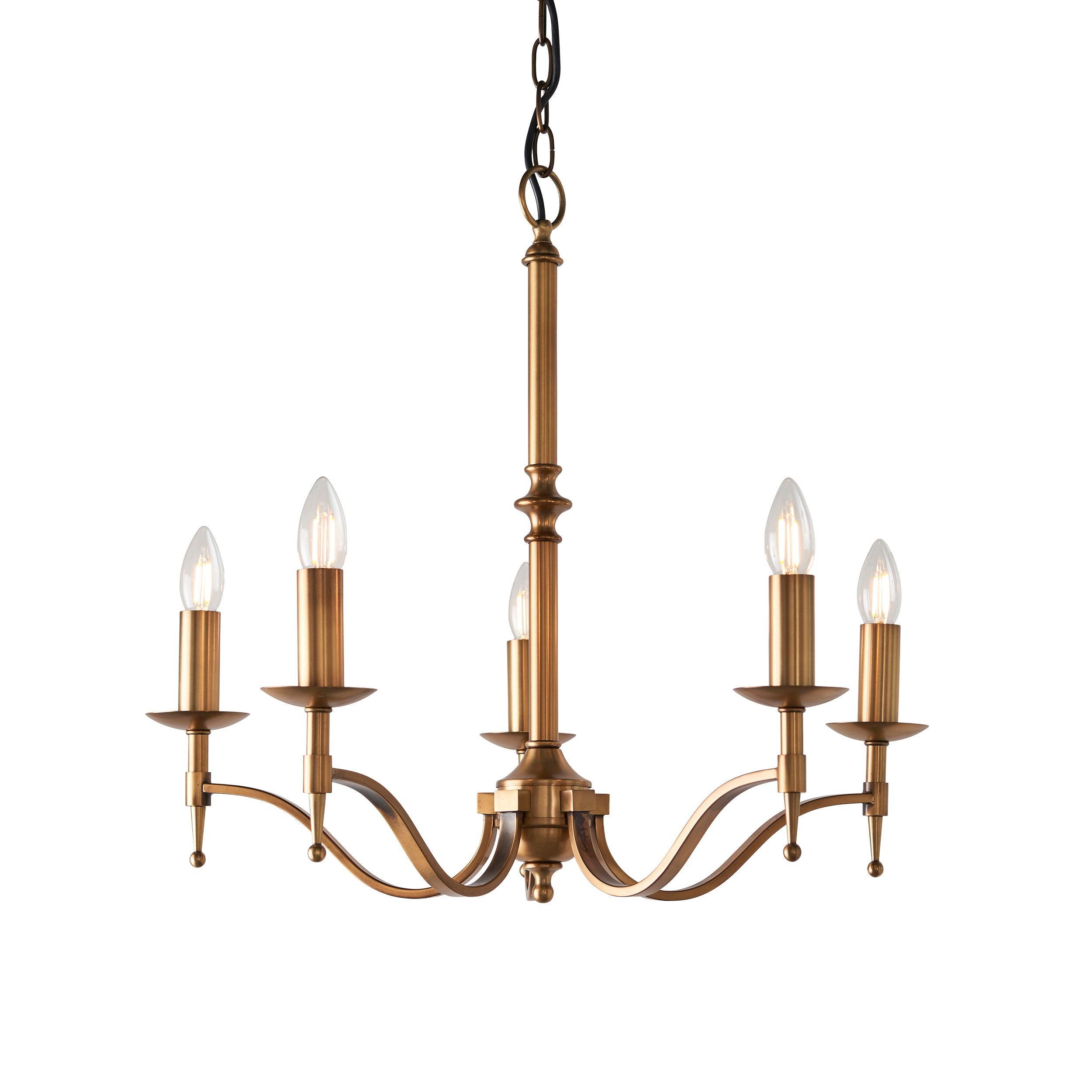 Lampadario Stanford 5 Luci Finitura Ottone Antico