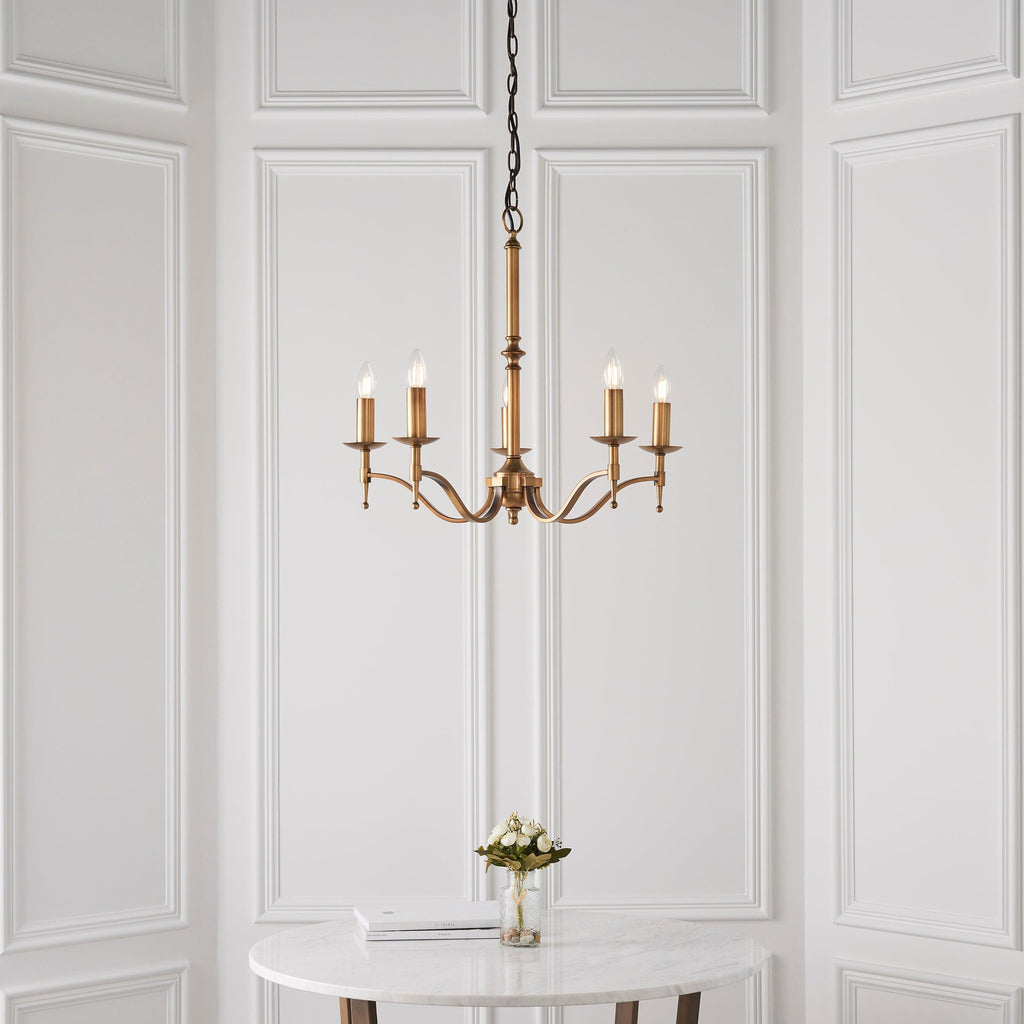 Lampadario Stanford 5 Luci Finitura Ottone Antico