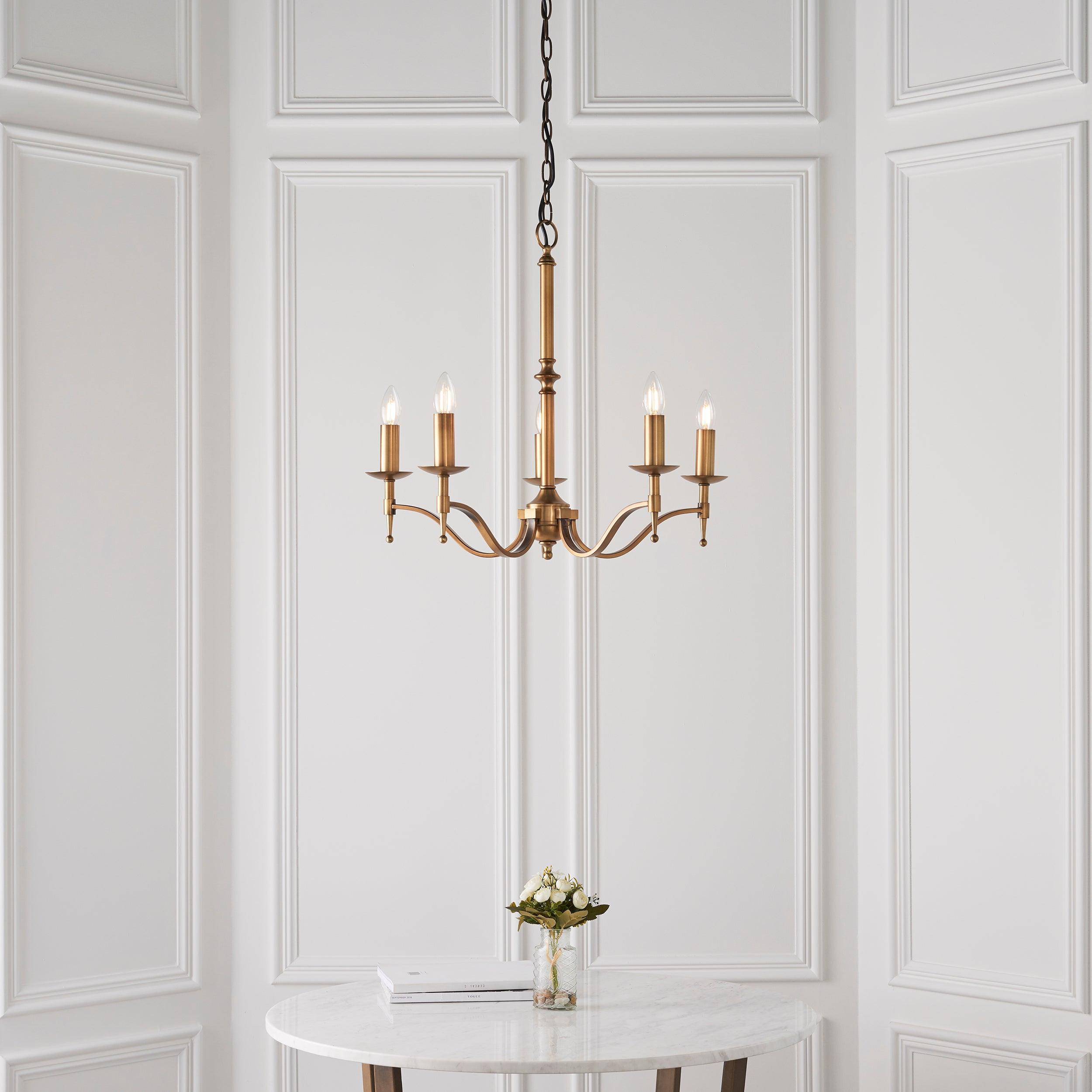 Lampadario Stanford 5 Luci Finitura Ottone Antico