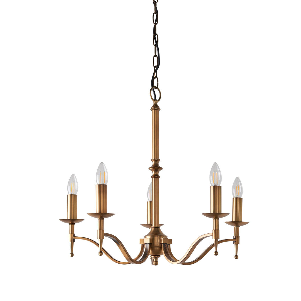 Lampadario Stanford 5 Luci Finitura Ottone Antico