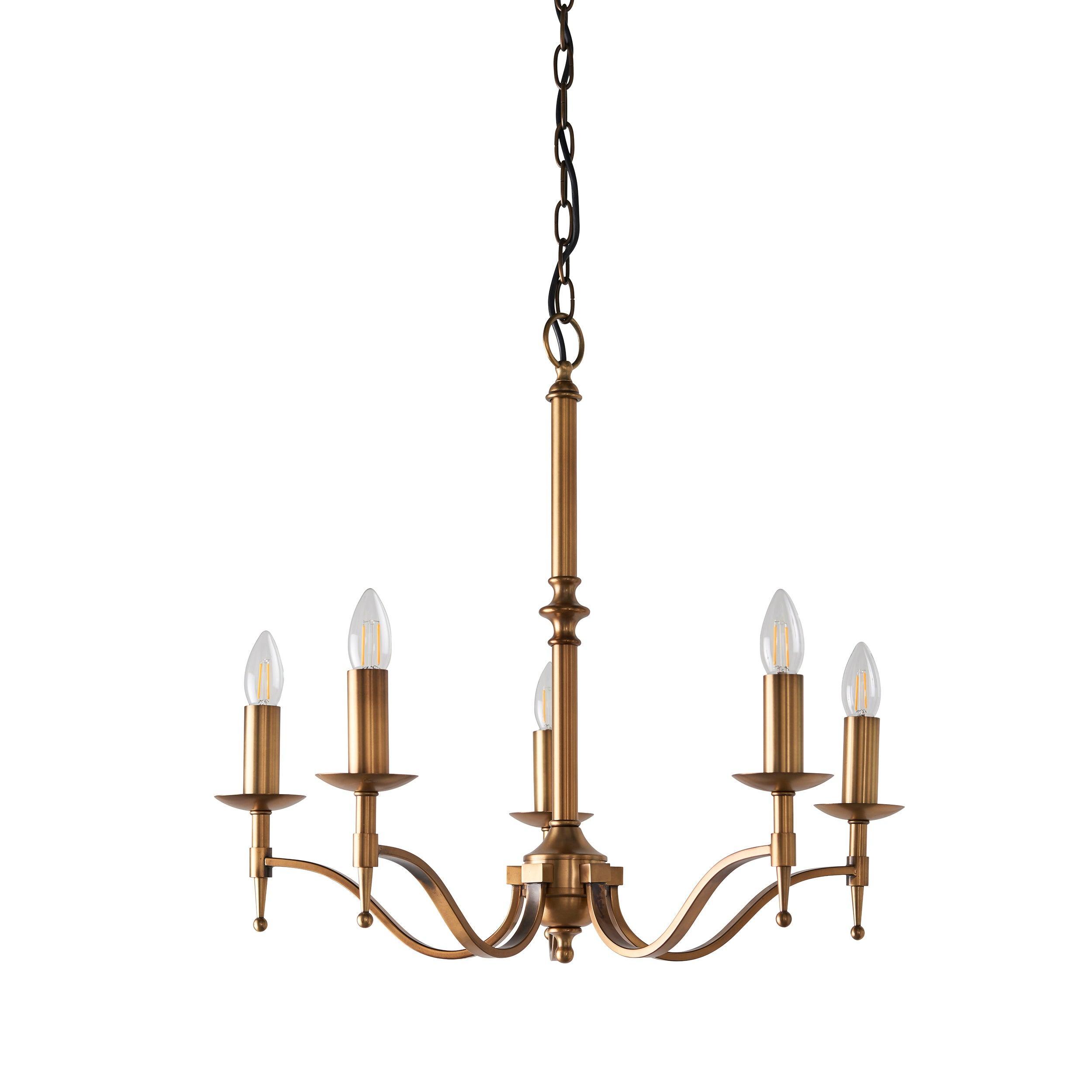 Lampadario Stanford 5 Luci Finitura Ottone Antico