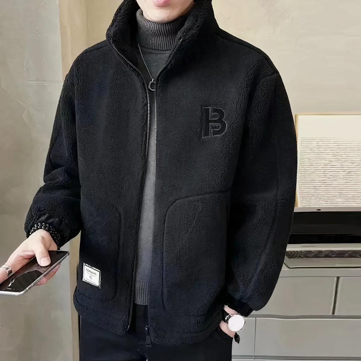 Giacca Fleece da Uomo con Collo Alto