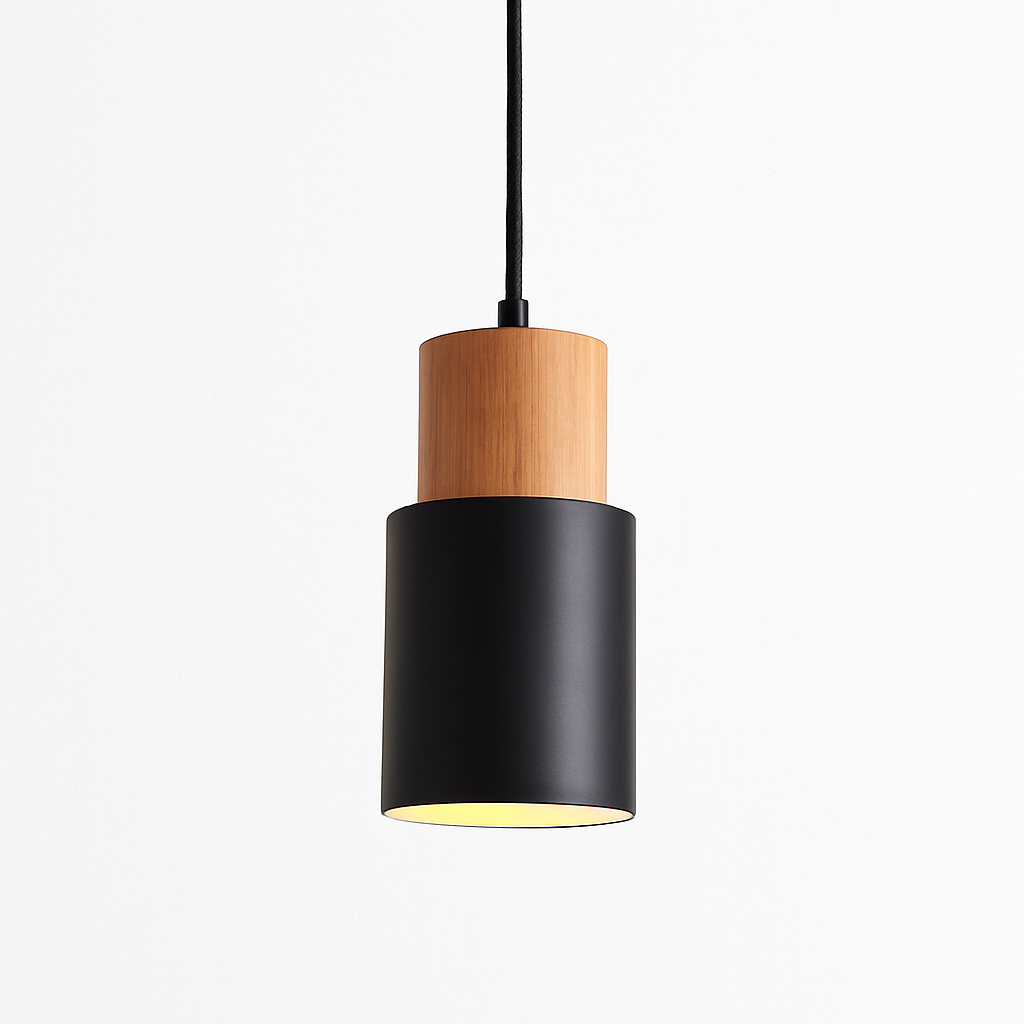 Sospensione cilindrica in legno e metallo di colore Wood