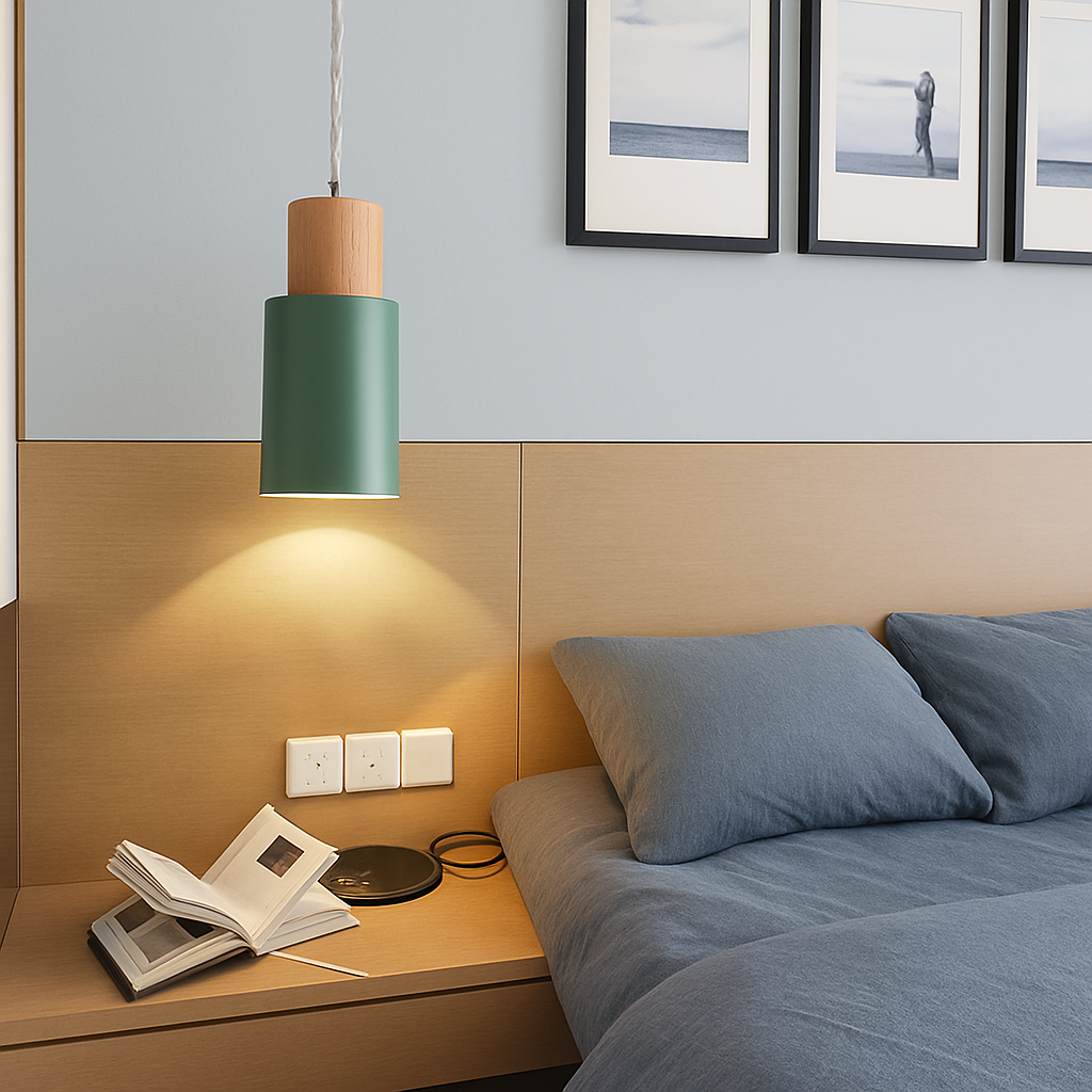 Sospensione cilindrica in legno e metallo di colore Wood