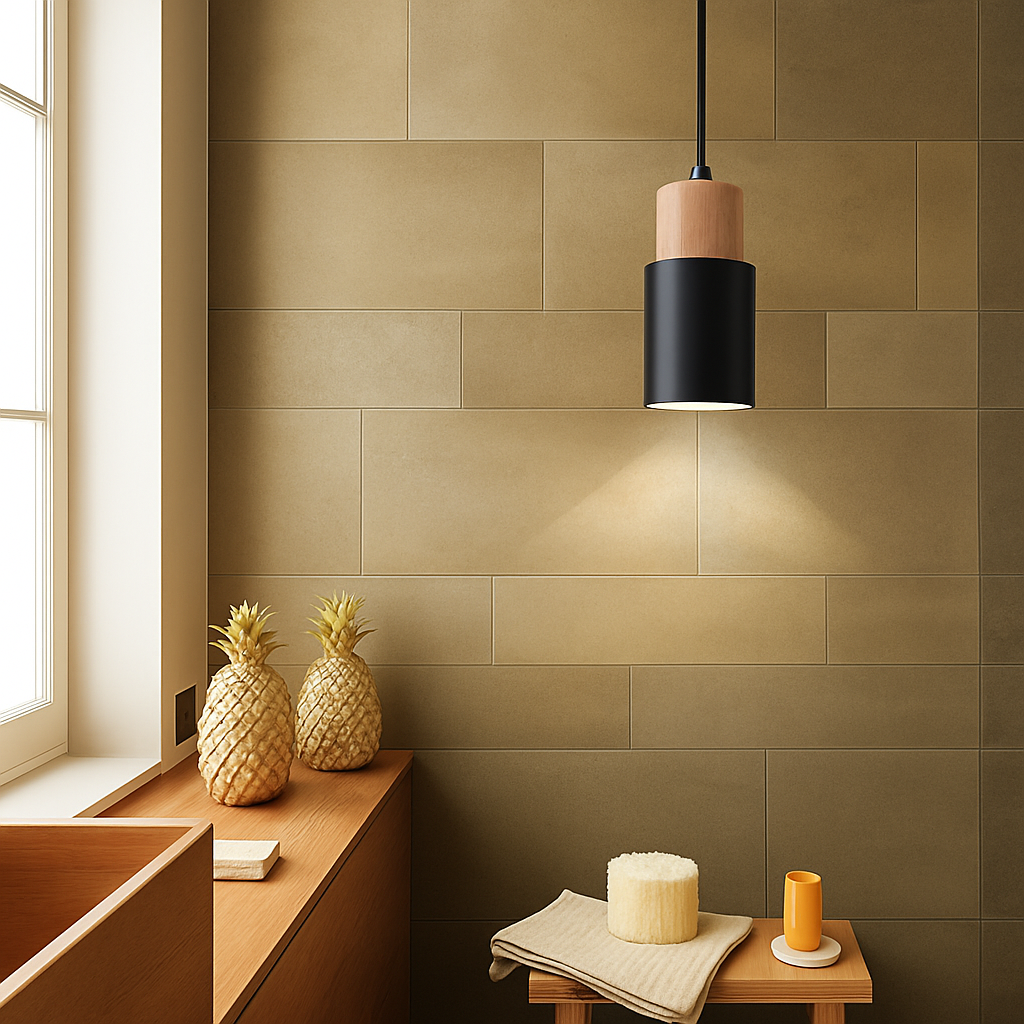 Sospensione cilindrica in legno e metallo di colore Wood