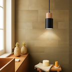 Sospensione cilindrica in legno e metallo di colore Wood