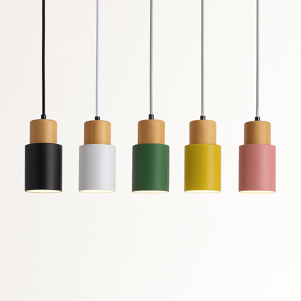 Sospensione cilindrica in legno e metallo di colore Wood
