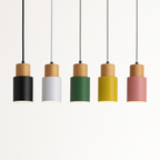 Sospensione cilindrica in legno e metallo di colore Wood