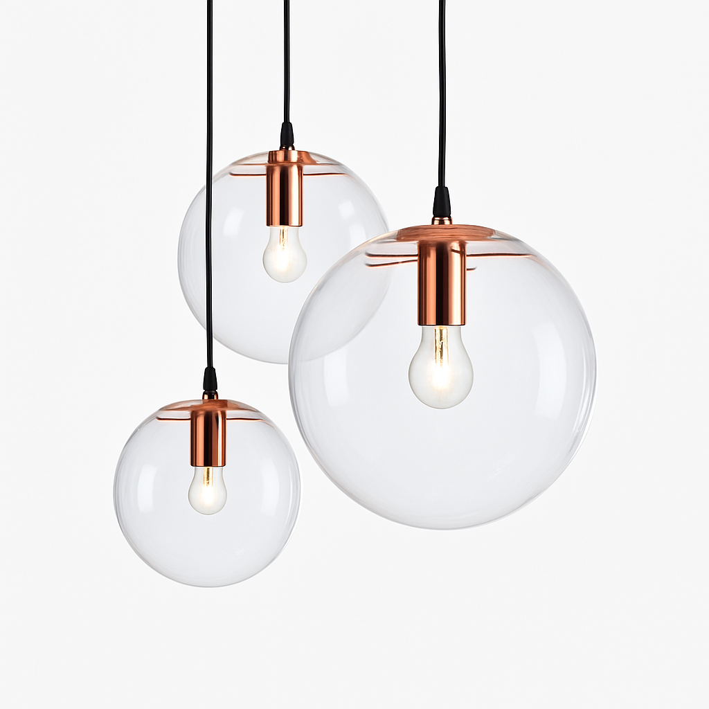 Sospensione design boule in vetro a LED oro rosa o nera