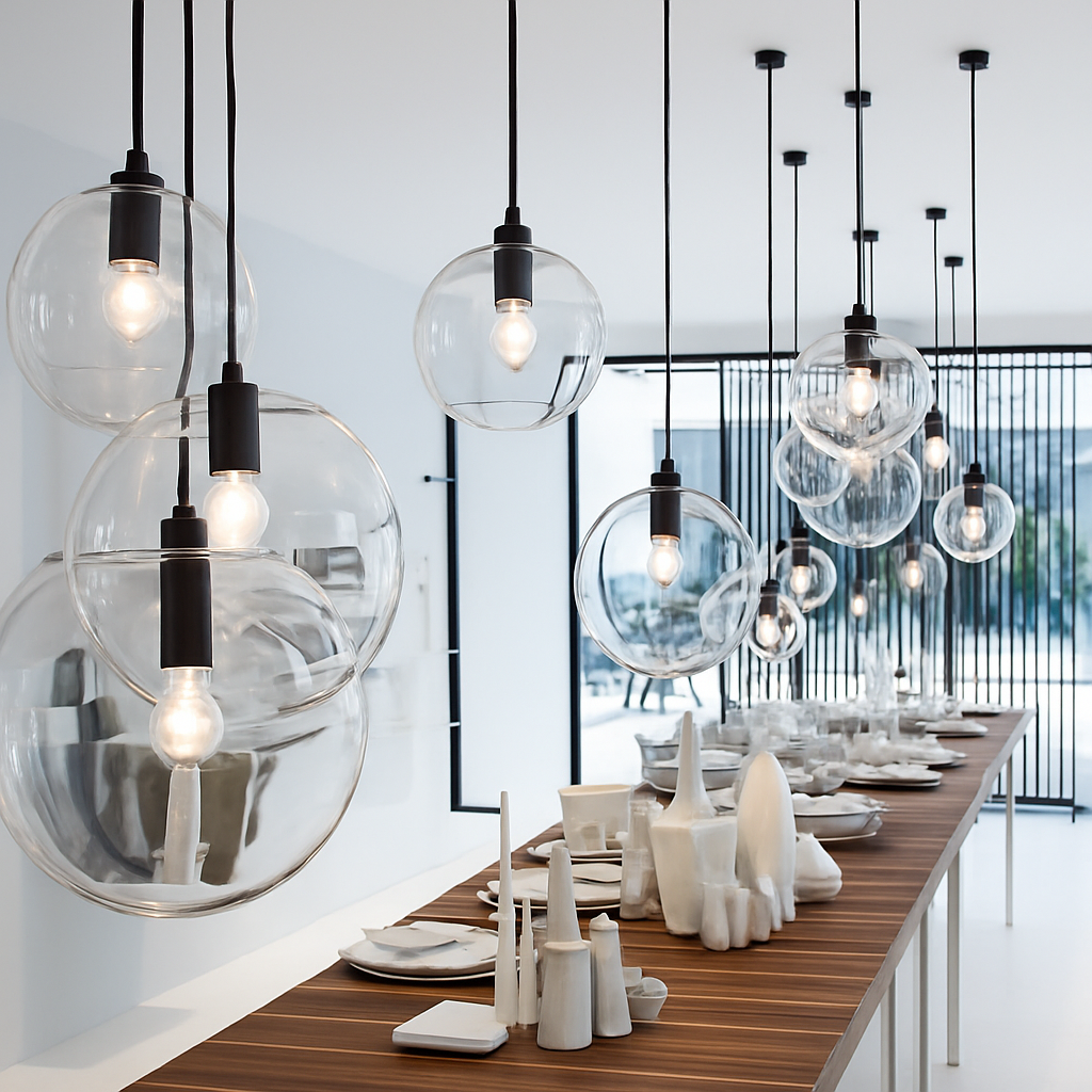 Sospensione design boule in vetro a LED oro rosa o nera
