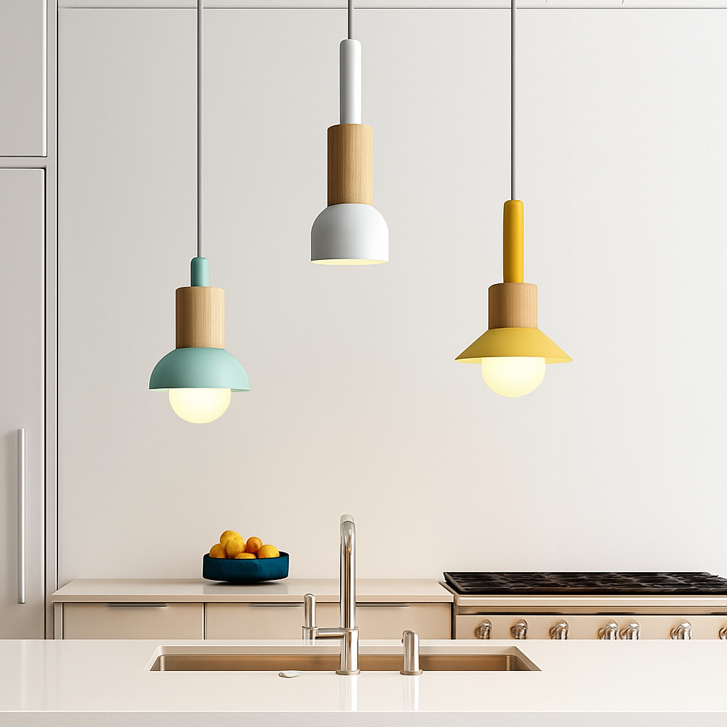 Sospensione di design in legno e metallo di diverse forme Window