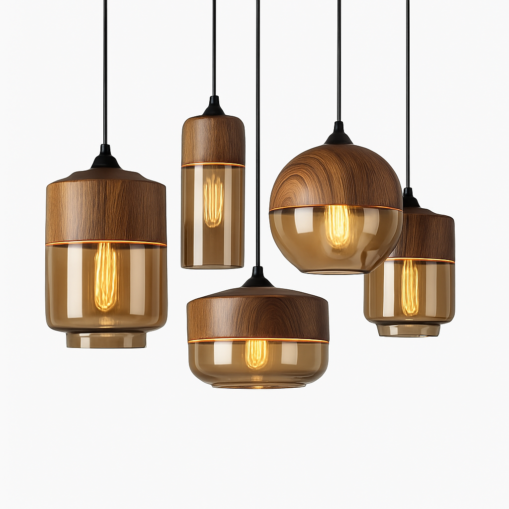 Sospensione in legno e vetro Loft Retro