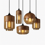 Sospensione in legno e vetro Loft Retro